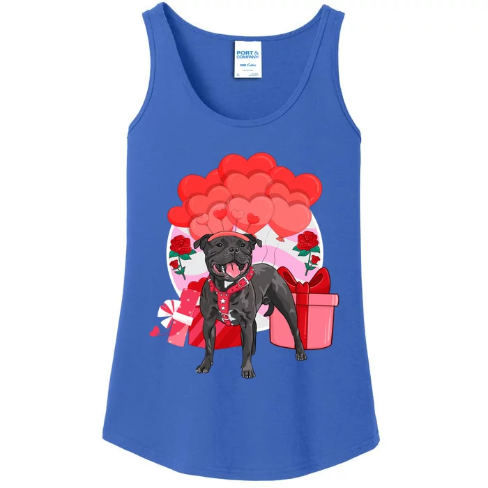 Black Staffordshire Bull Terrier Valentines Day Hearts Gift Ladies Essential Tank