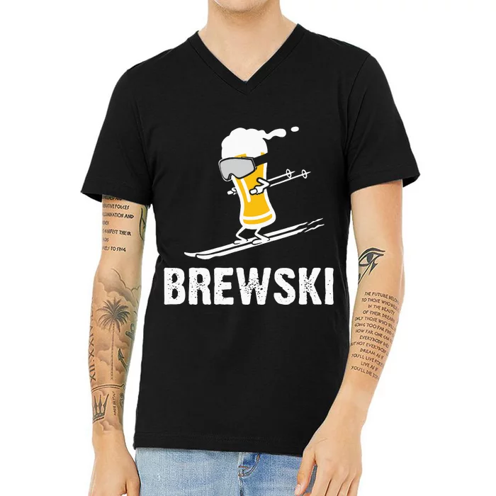 Brewski Skiing Beer V-Neck T-Shirt