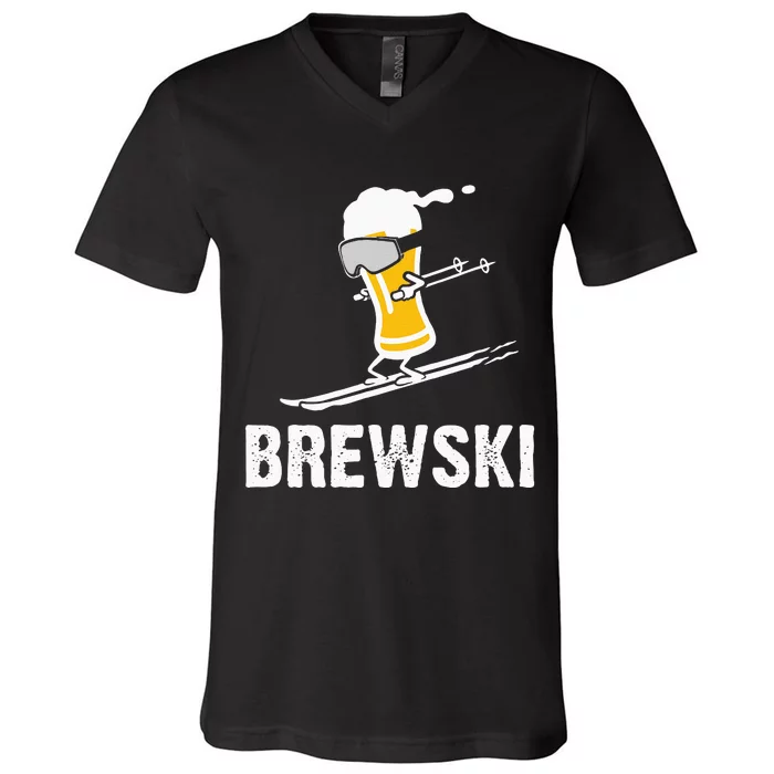 Brewski Skiing Beer V-Neck T-Shirt