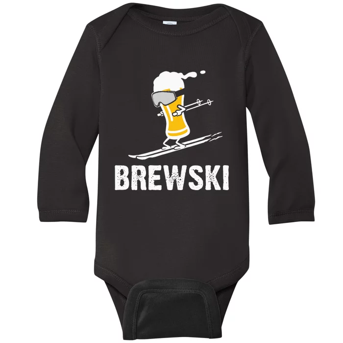 Brewski Skiing Beer Baby Long Sleeve Bodysuit