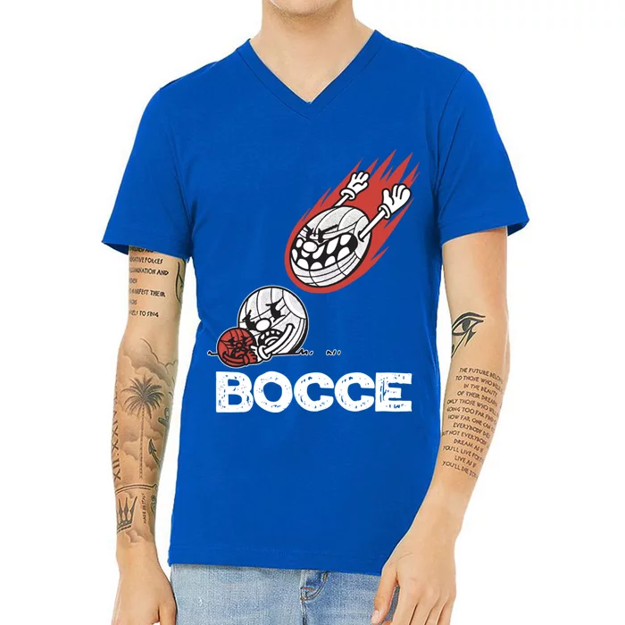 Bocce Slogan Bocci Game With Jack Bocce Ball Gift V-Neck T-Shirt