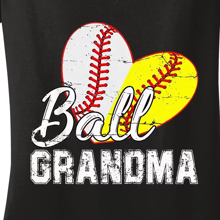 Baseball Softball Ball Heart Grandma Mother's Day Women's V-Neck T-Shirt