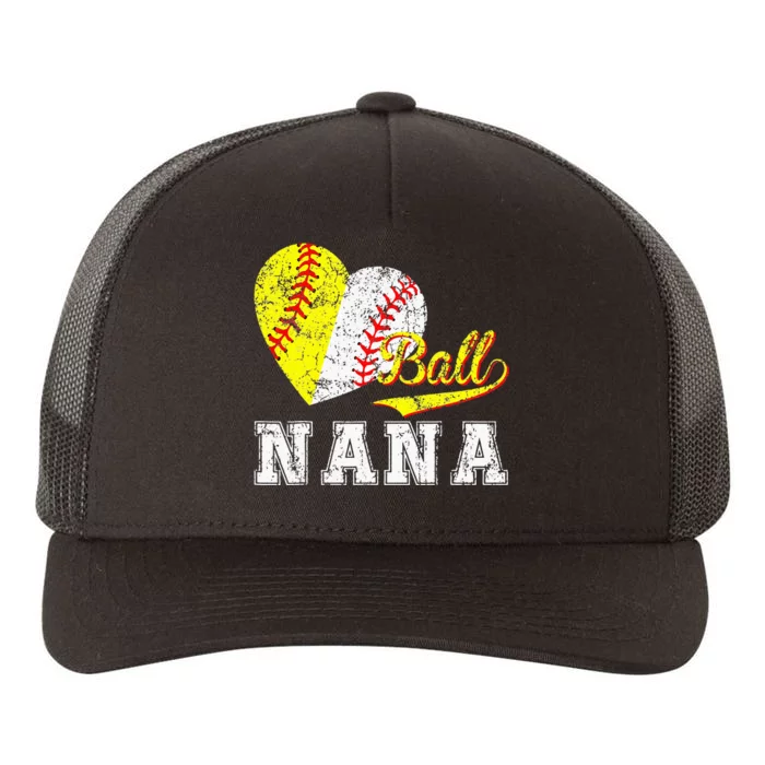 Baseball Softball Ball Heart Nana for Mother's Day Yupoong Adult 5-Panel Trucker Hat