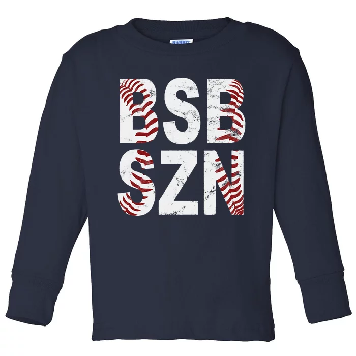 BSB SZN Baseball Season Distressed Toddler Long Sleeve Shirt