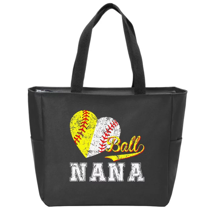 Baseball Softball Ball Heart Nana Mother's Day Zip Tote Bag