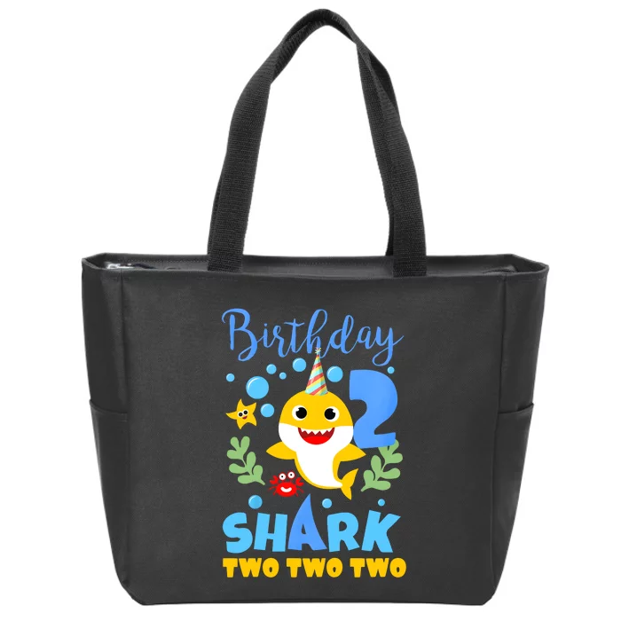 Birthday Shark Baby For 2 Year Old Boy In Blue Two Two Zip Tote Bag