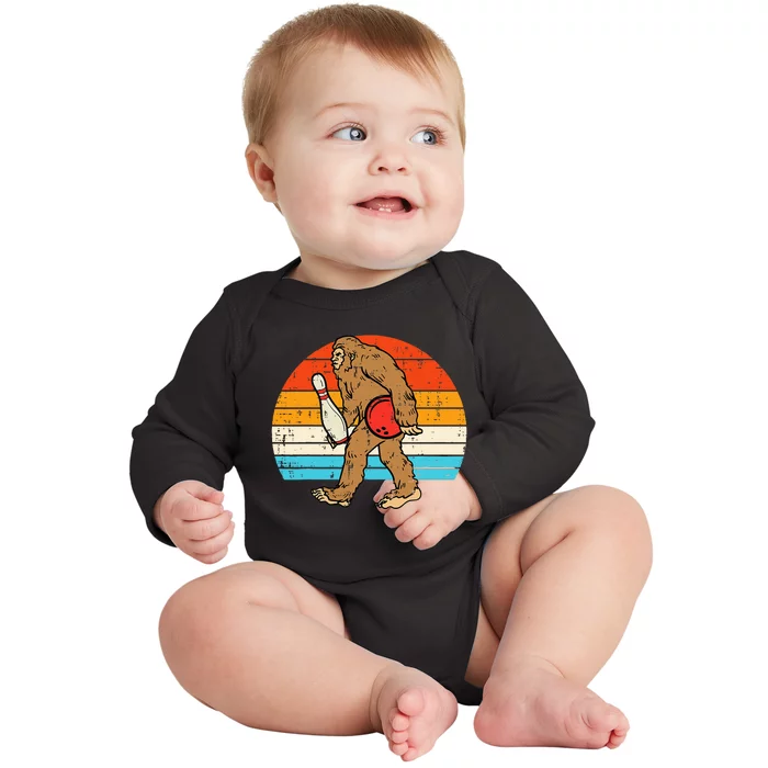 Bigfoot Sasquatch Bowling Retro Bowler Team Baby Long Sleeve Bodysuit