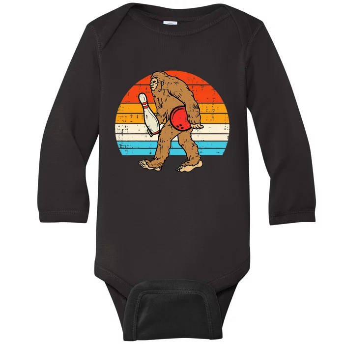 Bigfoot Sasquatch Bowling Retro Bowler Team Baby Long Sleeve Bodysuit