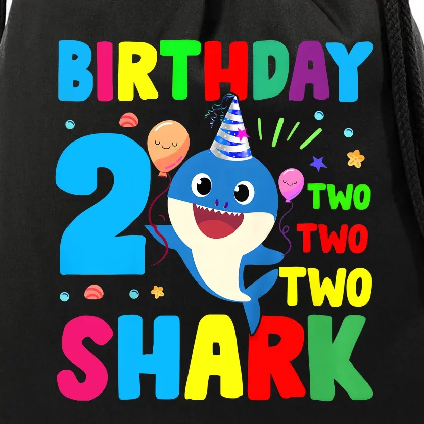 Birthday Shark Baby For 2 Year Old Boy In Blue Two Two Drawstring Bag