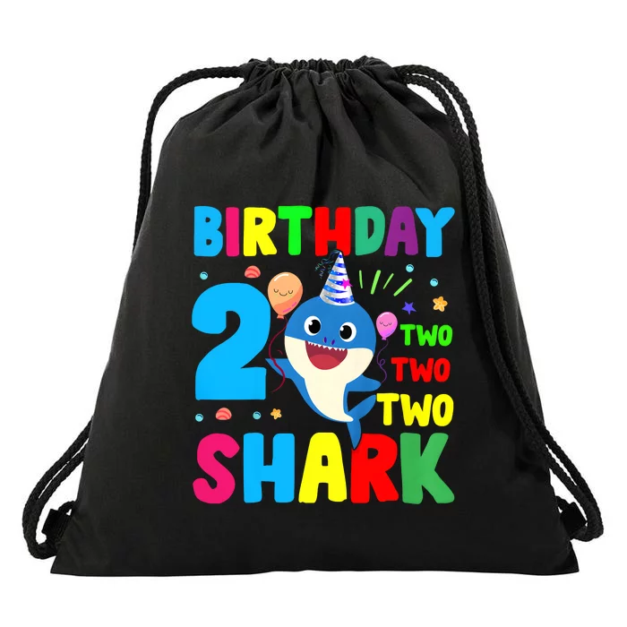 Birthday Shark Baby For 2 Year Old Boy In Blue Two Two Drawstring Bag