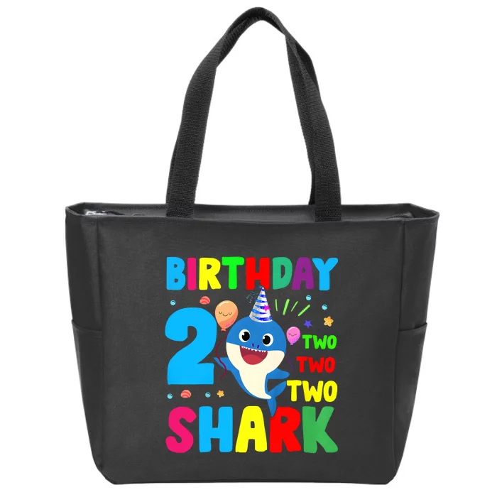 Birthday Shark Baby For 2 Year Old Boy In Blue Two Two Zip Tote Bag