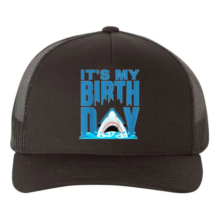 Blue Shark Birthday Shark Bite Its My Birthday Yupoong Adult 5-Panel Trucker Hat