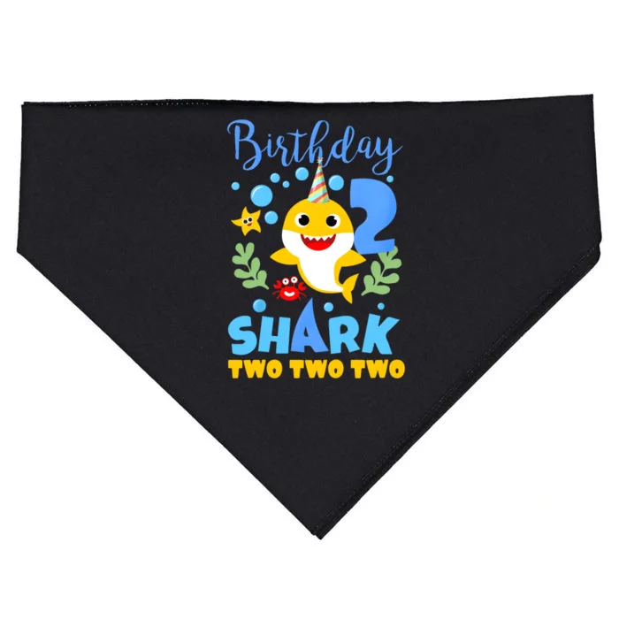 Birthday Shark Baby For 2 Year Old Boy In Blue Two USA-Made Doggie Bandana