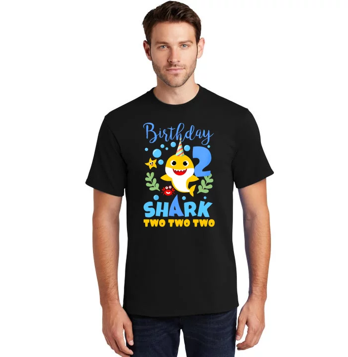 Birthday Shark Baby For 2 Year Old Boy In Blue Two Tall T-Shirt