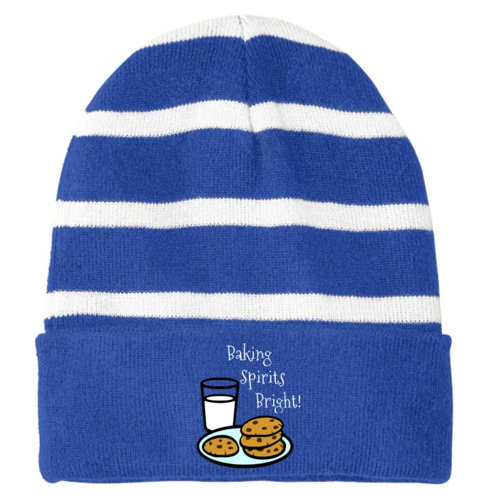 Baking Spirits Bright! Cookies And Milk Image Gift Striped Beanie with Solid Band