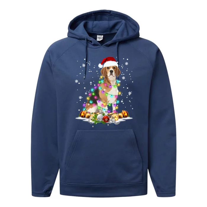 Beagle Santa Christmas Tree Lights Xmas Funny Gift Performance Fleece Hoodie