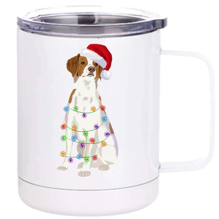 Brittany Spaniel Christmas Lights Xmas Dog Lover Cool Gift Front & Back 12oz Stainless Steel Tumbler Cup