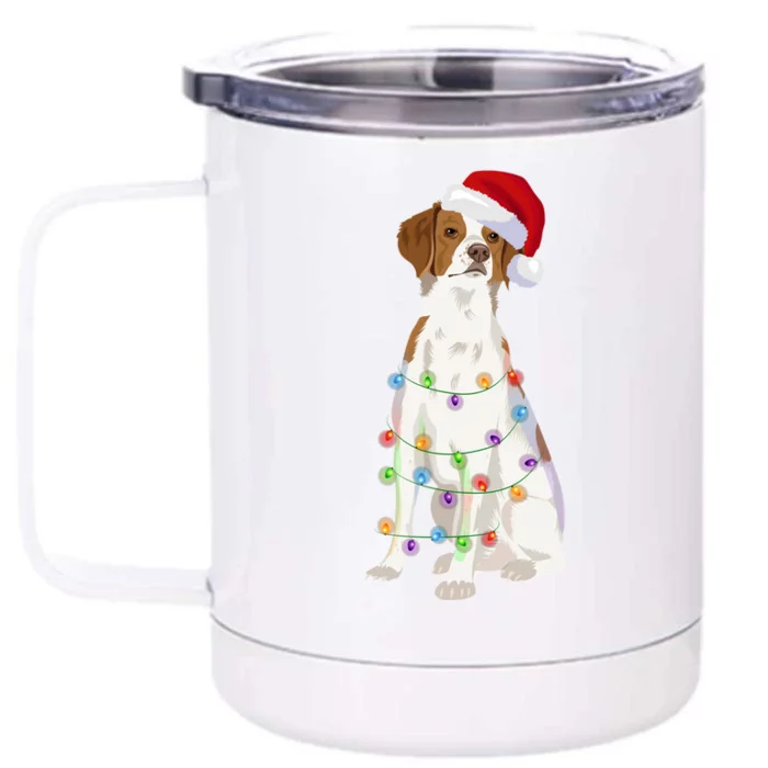 Brittany Spaniel Christmas Lights Xmas Dog Lover Cool Gift Front & Back 12oz Stainless Steel Tumbler Cup