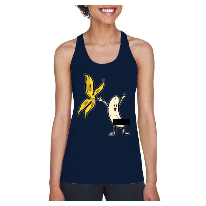 Banana Striptease Censored Naked Funny Adult Women's Racerback Tank