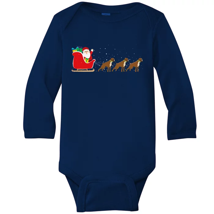 Boxer Santa Christmas Sleigh Funny Boxer Dog Xmas Baby Long Sleeve Bodysuit