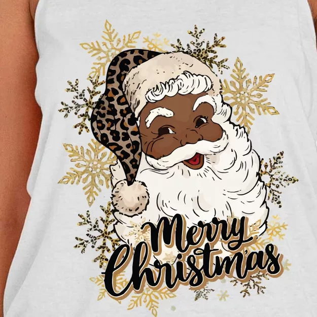 Black Santa Christmas African American Santa Women's Knotted Racerback Tank