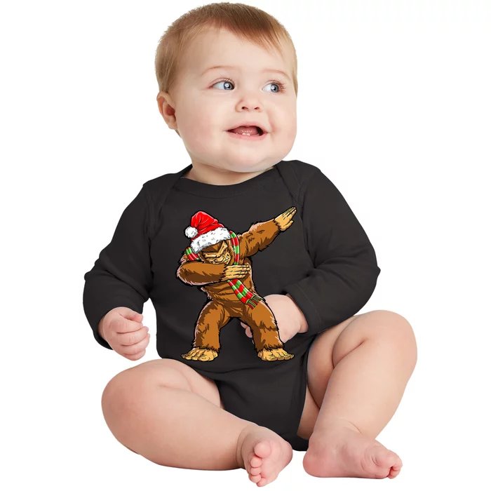 Bigfoot Santa Christmas Tree Lights Funny Xmas Sasquatch Baby Long Sleeve Bodysuit