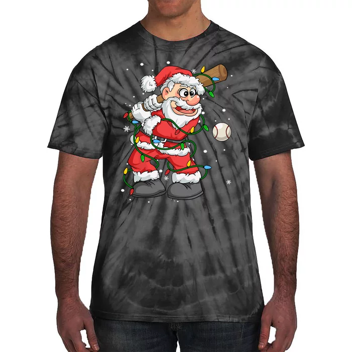 Baseball Santa Claus Christmas Tree Lights Pajama Boy Tie-Dye T-Shirt