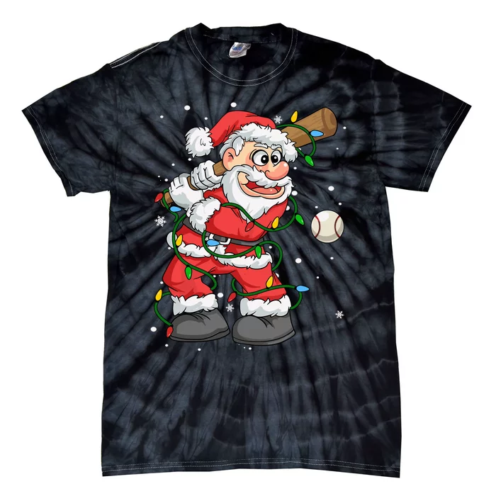 Baseball Santa Claus Christmas Tree Lights Pajama Boy Tie-Dye T-Shirt