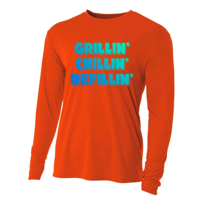 Bbq Smoker Chillin Grillin Refillin Grill Things Barbecue Cute Gift Cooling Performance Long Sleeve Crew