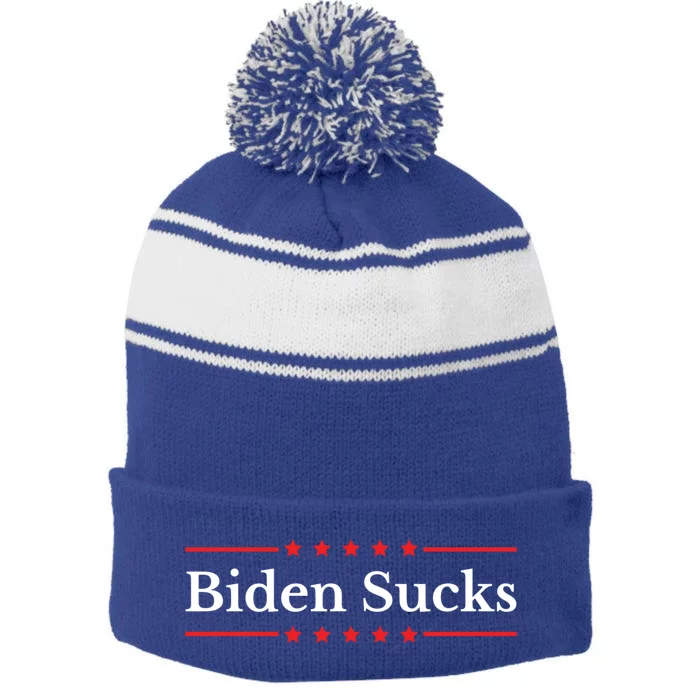 Biden Sucks Cute Gift Joe Biden Sucks Cute Gift Anti Biden 4th Of July Gift Stripe Pom Pom Beanie