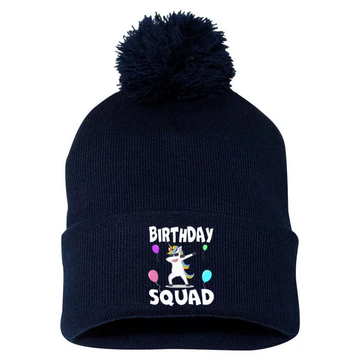 Birthday Squad Cute Unicorn Bday Team Pom Pom 12in Knit Beanie