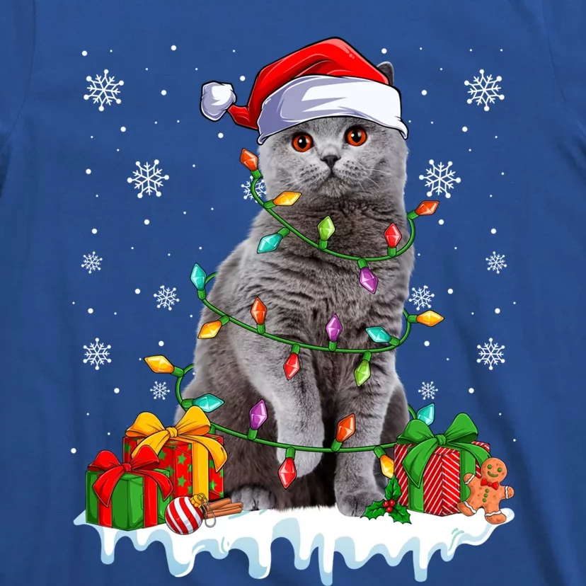 British Shorthair Cat Xmas Light Christmas Kitten Lover Funny Gift T-Shirt