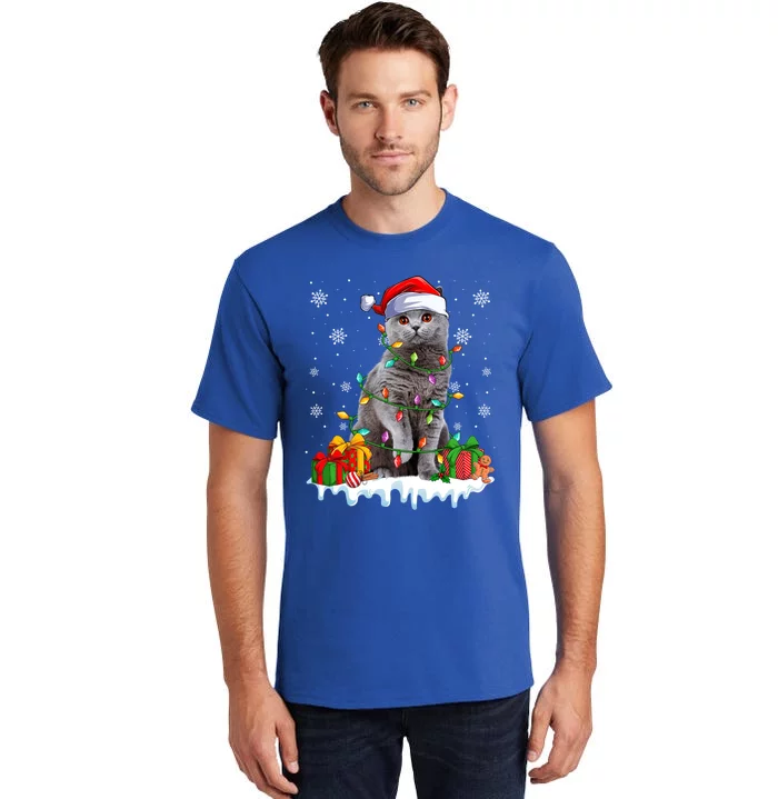 British Shorthair Cat Xmas Light Christmas Kitten Lover Funny Gift Tall T-Shirt