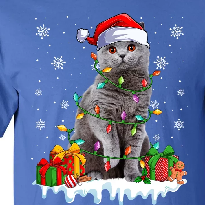 British Shorthair Cat Xmas Light Christmas Kitten Lover Funny Gift Tall T-Shirt