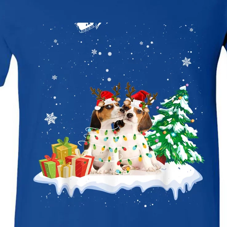 Beagle Santa Christmas Tree Light Pajama Dog Xmas Gift V-Neck T-Shirt