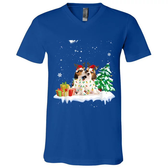 Beagle Santa Christmas Tree Light Pajama Dog Xmas Gift V-Neck T-Shirt