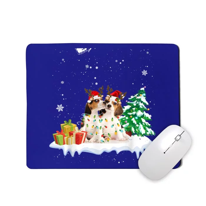 Beagle Santa Christmas Tree Light Pajama Dog Xmas Gift Mousepad