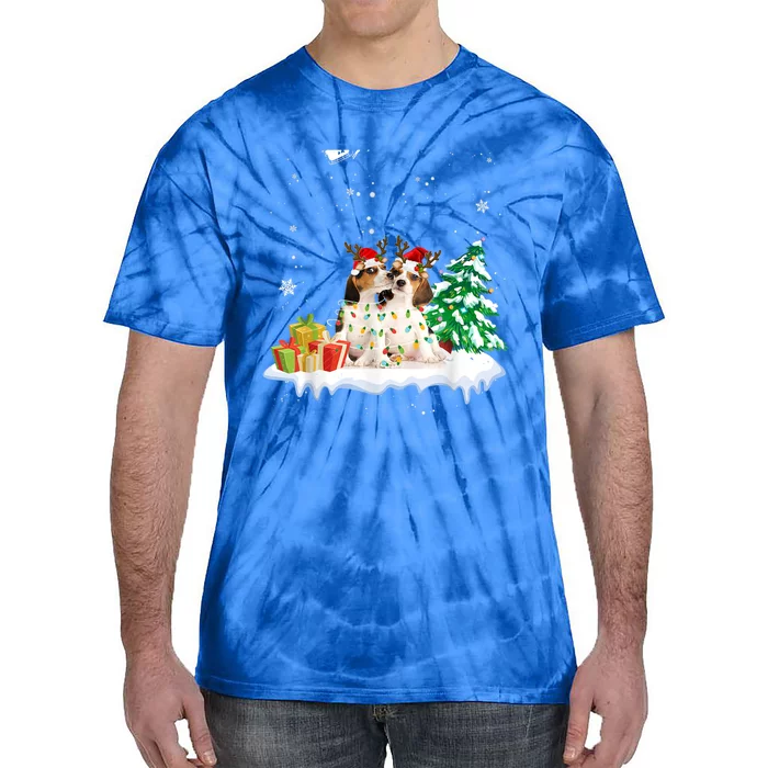 Beagle Santa Christmas Tree Light Pajama Dog Xmas Gift Tie-Dye T-Shirt