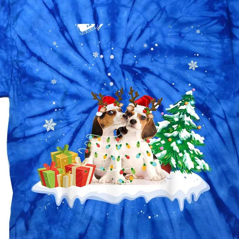 Beagle Santa Christmas Tree Light Pajama Dog Xmas Gift Tie-Dye T-Shirt