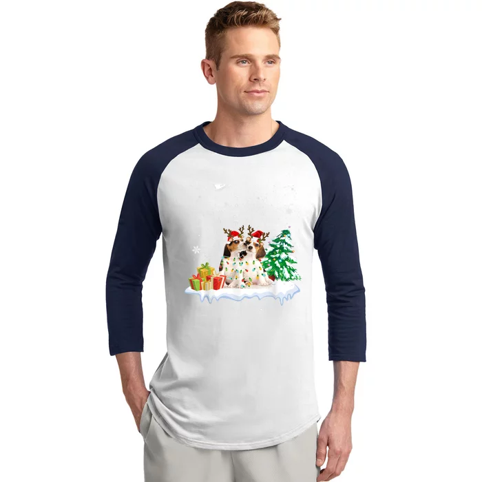 Beagle Santa Christmas Tree Light Pajama Dog Xmas Gift Baseball Sleeve Shirt