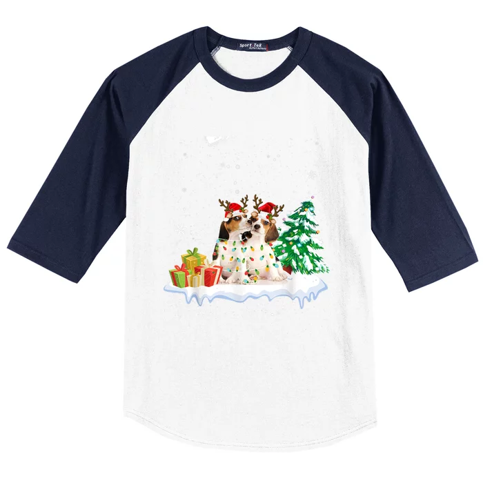 Beagle Santa Christmas Tree Light Pajama Dog Xmas Gift Baseball Sleeve Shirt