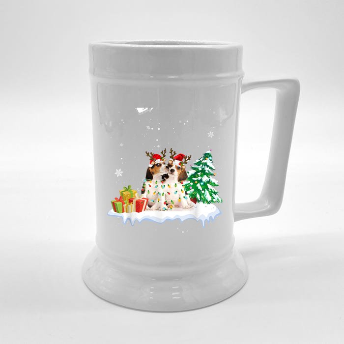 Beagle Santa Christmas Tree Light Pajama Dog Xmas Gift Front & Back Beer Stein