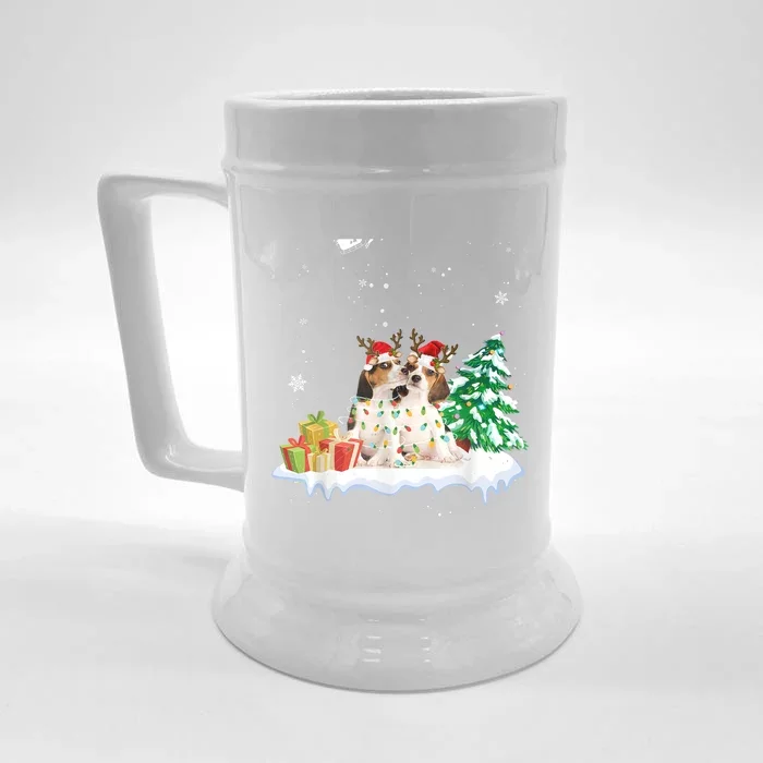 Beagle Santa Christmas Tree Light Pajama Dog Xmas Gift Front & Back Beer Stein