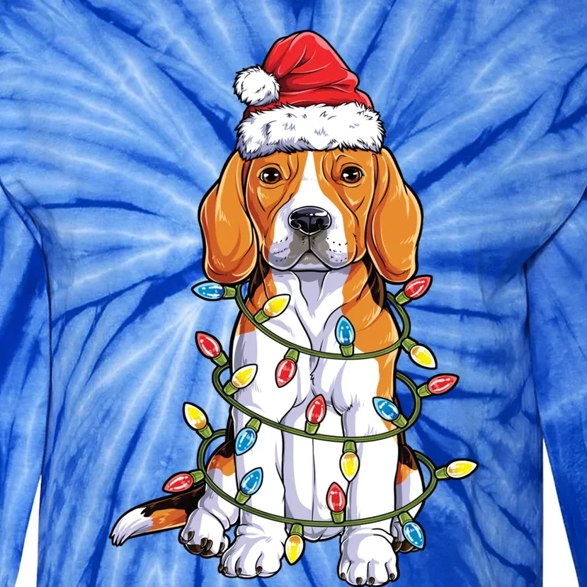 Beagle Santa Christmas Tree Lights Xmas Funny Gift Boys Gift Tie-Dye Long Sleeve Shirt