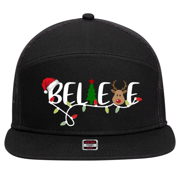 Believe Santa Claus Reindeer Christmas Festive 7 Panel Mesh Trucker Snapback Hat