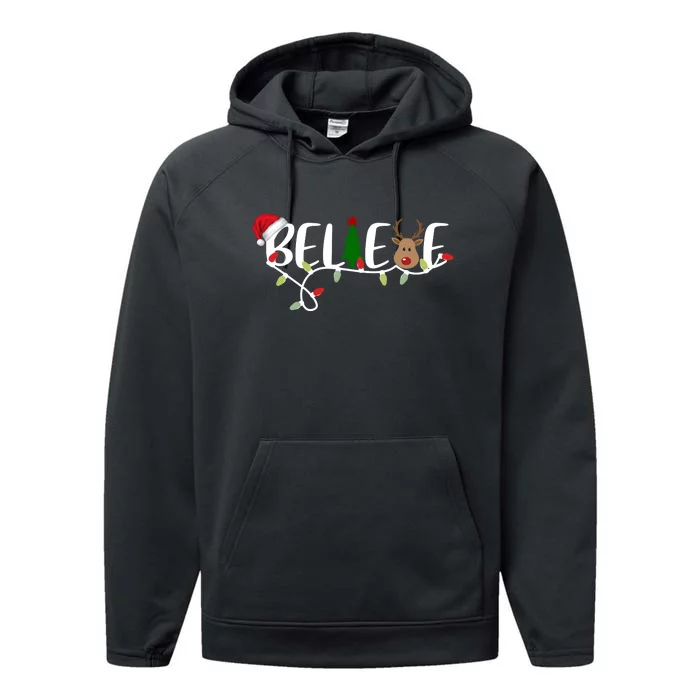 Believe Santa Claus Reindeer Christmas Festive Performance Fleece Hoodie