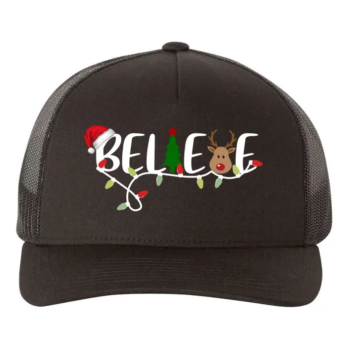 Believe Santa Claus Reindeer Christmas Festive Yupoong Adult 5-Panel Trucker Hat