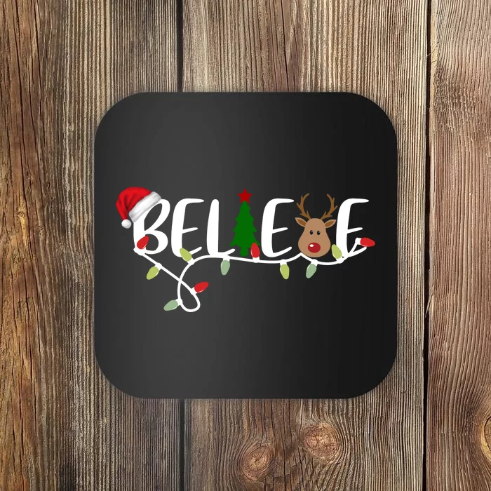 Believe Santa Claus Reindeer Christmas Festive Coaster