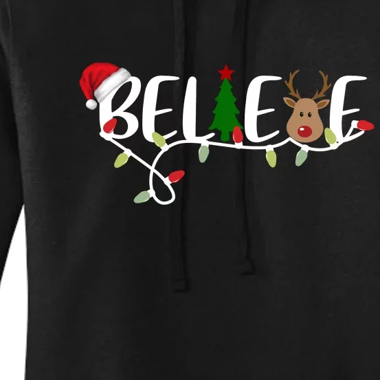 Believe Santa Claus Reindeer Christmas Festive Women's Pullover Hoodie