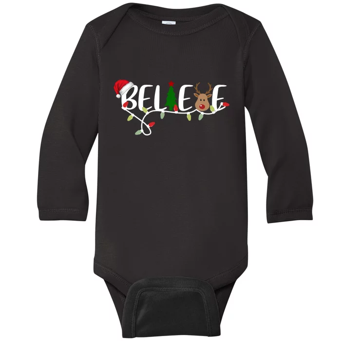 Believe Santa Claus Reindeer Christmas Festive Baby Long Sleeve Bodysuit